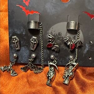 Silver and Red Halloween Earrings Set